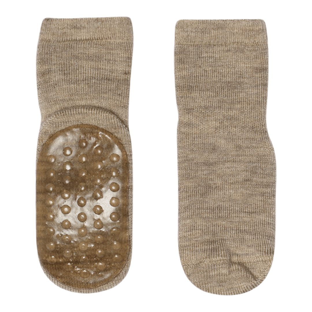 Krabbesokker i Merinoull – Frottésokker | Anti-slip grip socks, Sand - Light Brown Melange