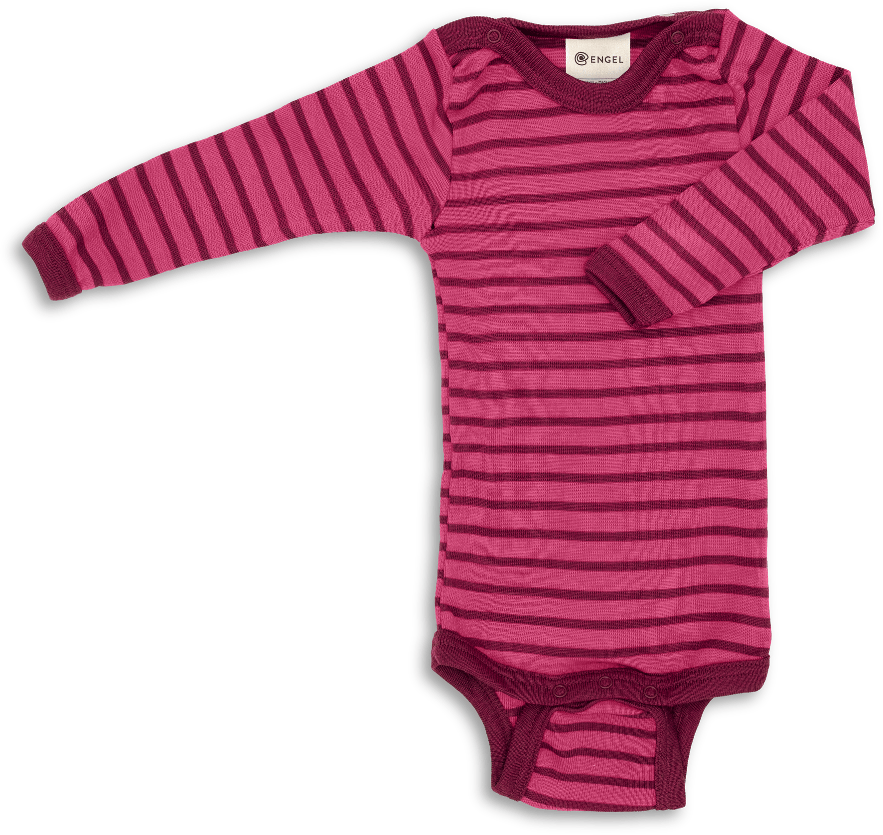 Ullbody – 70% Merino, 30% Silke – Ubehandlet Ull, Striper Bringebærrosa/Lilla