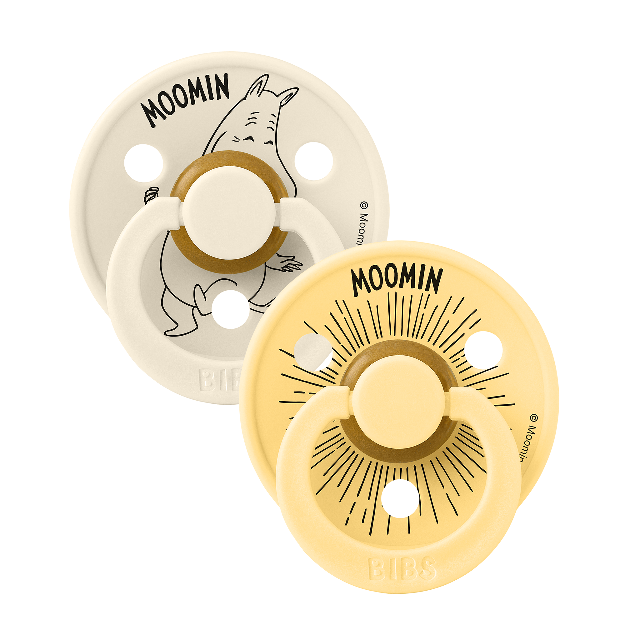 BIBS x Moomin Smokk 2pk – Rund, Naturgummi | Moomintroll, Ivory/Pale Butter