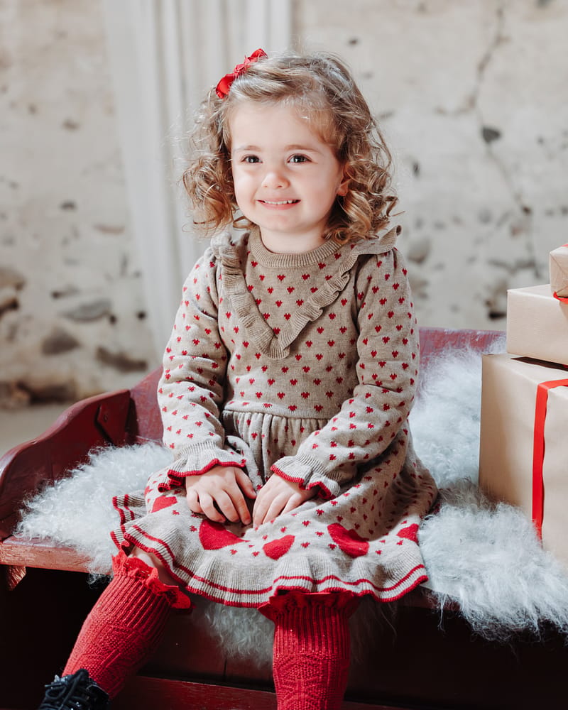 Kjole Barn med Print - Karina hearts - Biscuit