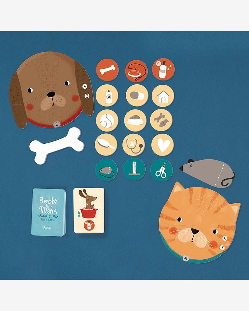 Brettspill Barn 4år, Pocket size - Memoryspill med Kjæledyrtema | Bobby & Mish Tiny Game