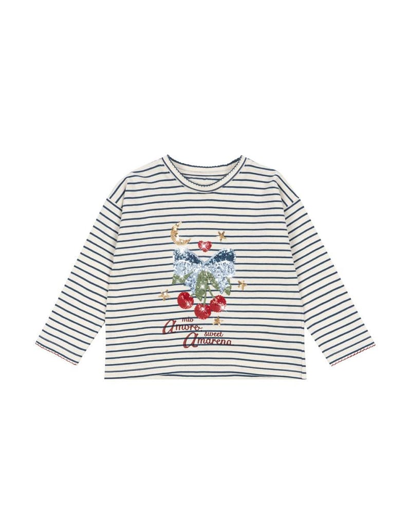 Bluse med Print & Glitter Paljetter - 100% Øko Bomull | Lin LS Tee