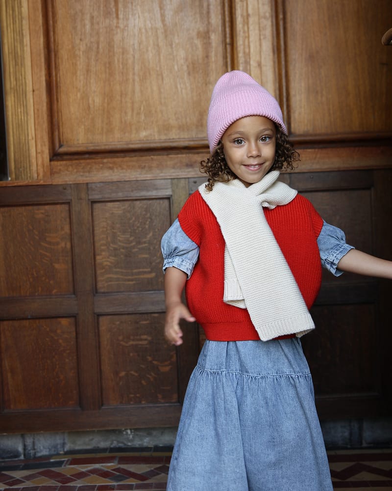 Ull Beanie barn - 100% Merino, Ubehandlet - Rib Lue Fonzie