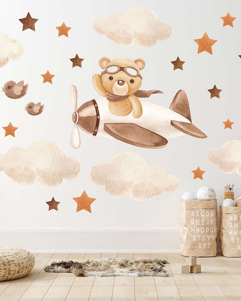 Wallstickers Bamse - Sett 27stk | ØKO Veggklistremerker Barnerom