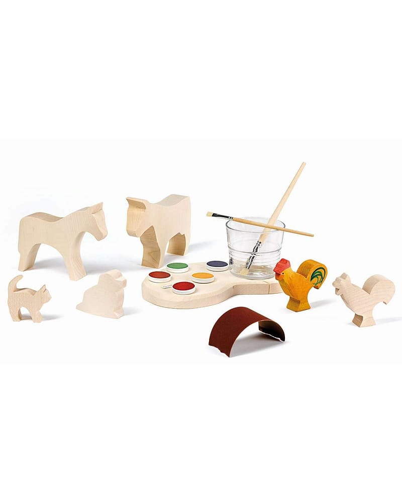 Dyrefigurer i Tre 5pk Hobby sett - inkl. Maling og Pensler | Bondegård Leker