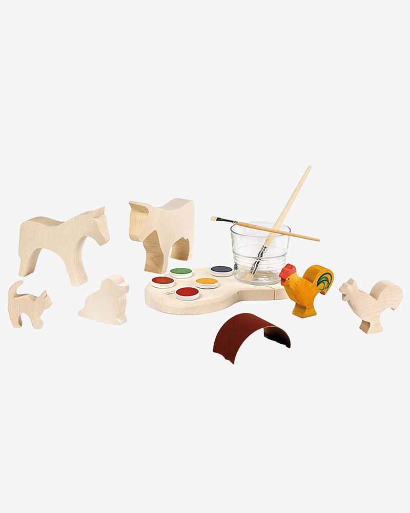 Dyrefigurer i Tre 5pk Hobby sett - inkl. Maling og Pensler | Bondegård Leker