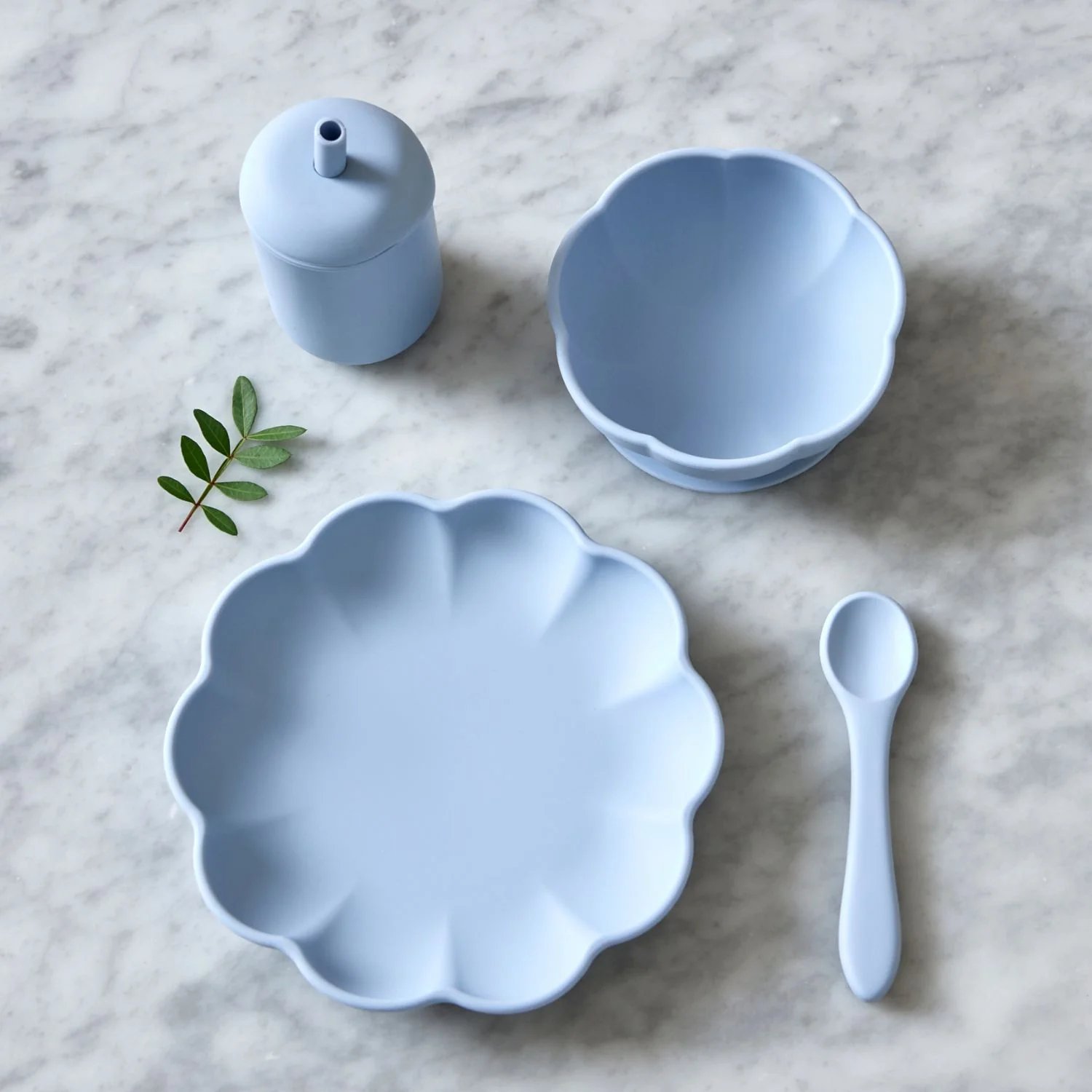 Spisesett Baby 4pk – 100% Silikon | Little Poppy Dining Set, Blå - Pale Blue