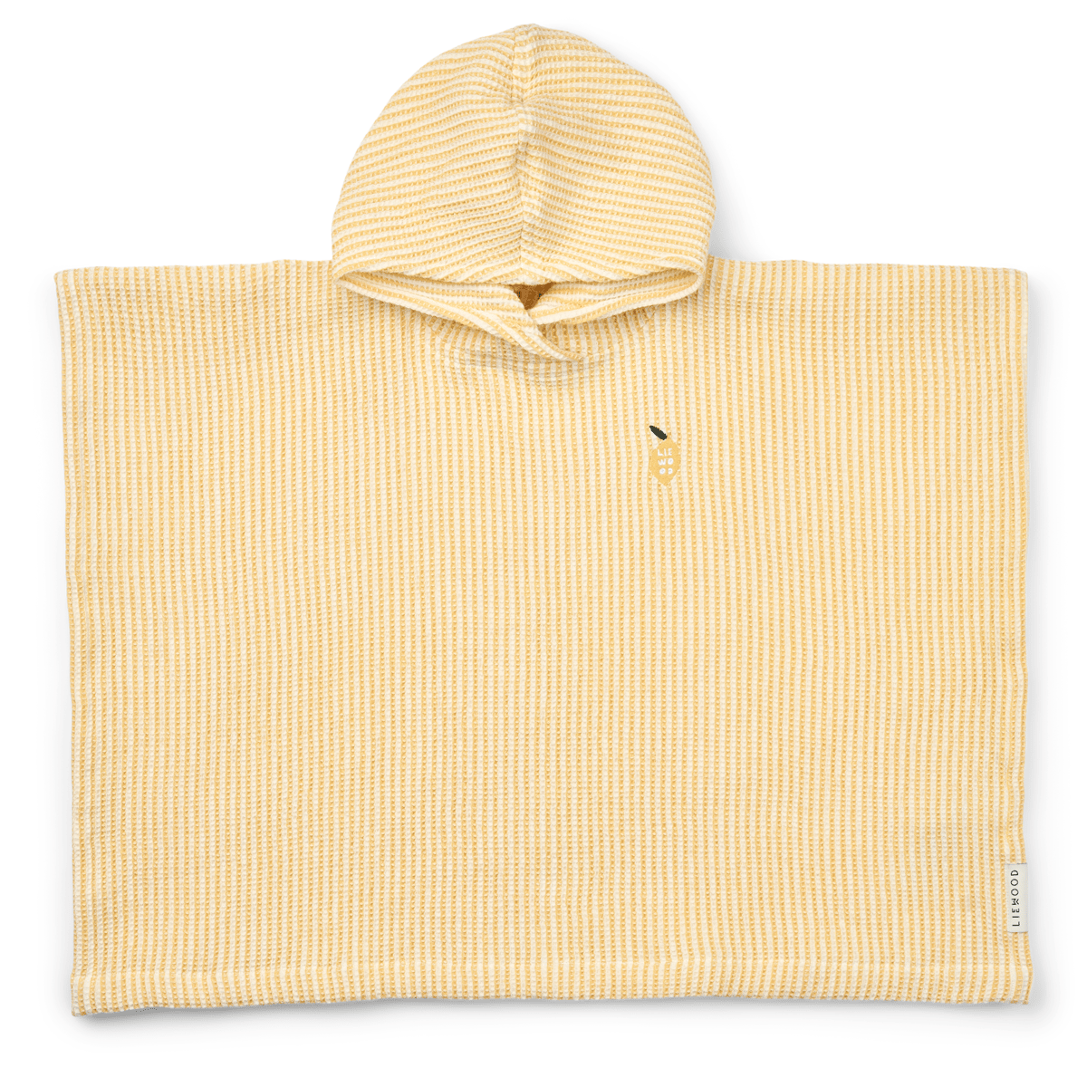 Badeponcho med Hette – Øk. Bomull Vaffelvevd | Paco Poncho Embroidery, Lemon Yellow / Creme de la creme