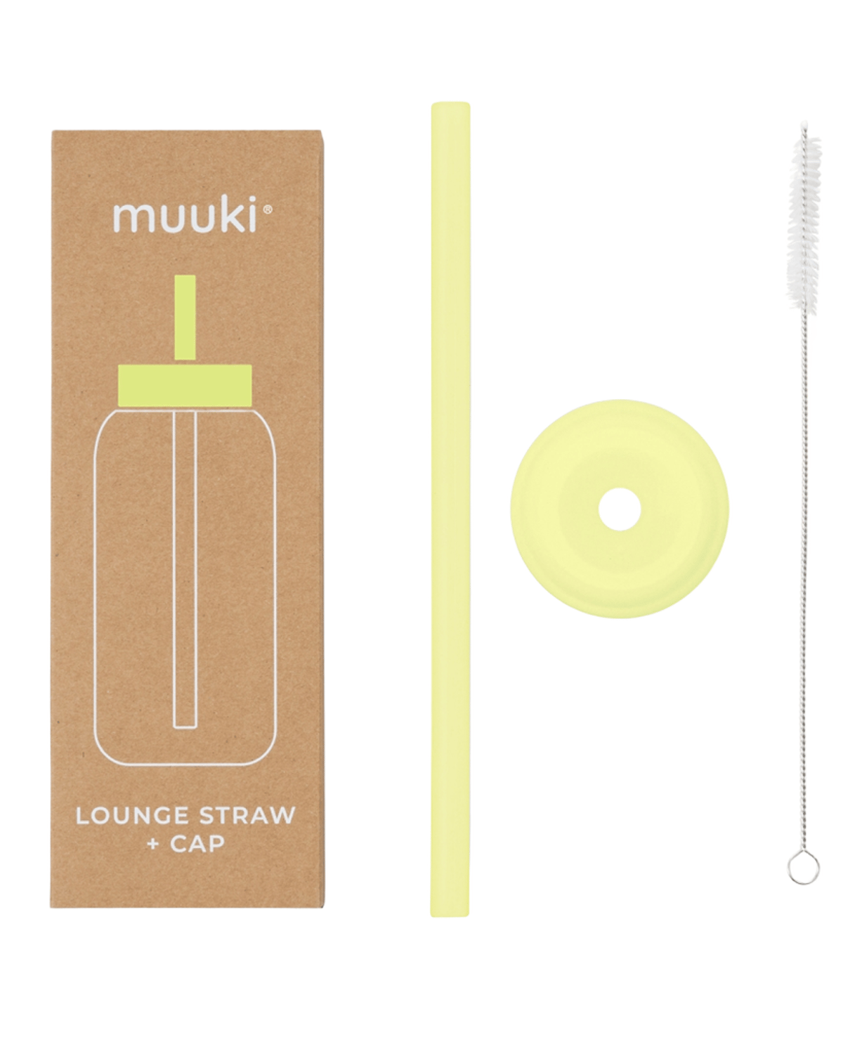 Flaskelokk m/ Sugerør til Muuki Daily Bottle – Lounge Straw + Cap, Gul - Sunny Lemonade
