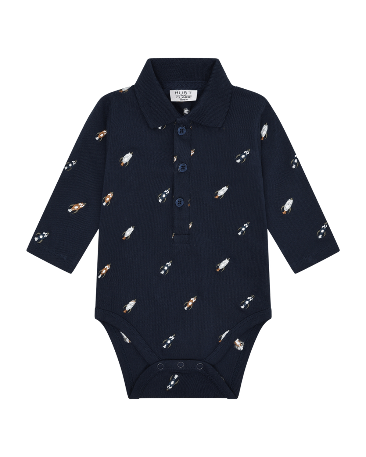 Body m/ Polorage og Knappestolpe – Vevd Øko Bomull | 31205 HCBendy Rocket emb., Marineblå - Navy