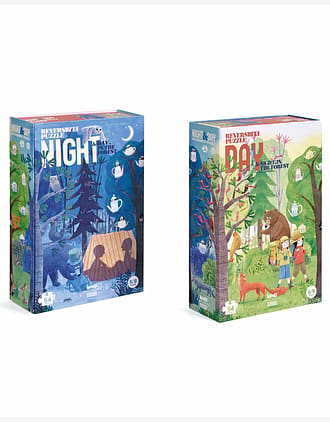 2i1 Puslespill "Natt og Dag i Skogen" - Puslespill Barn 6år+ | Night and Day in the Forest