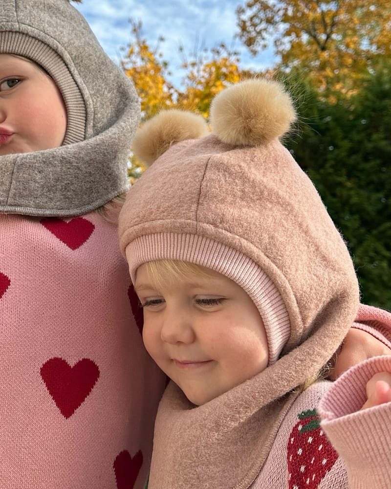 Balaclava Ull 2-Lags - Børstet Ullfleece | Alpaca Pompoms