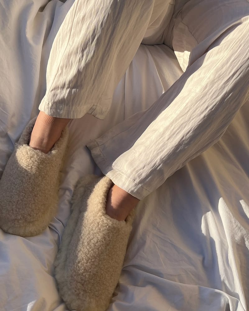 Ulltøfler Dame - Ullfleece og Skinn - 100% Merino | Mama Snuggle Slips