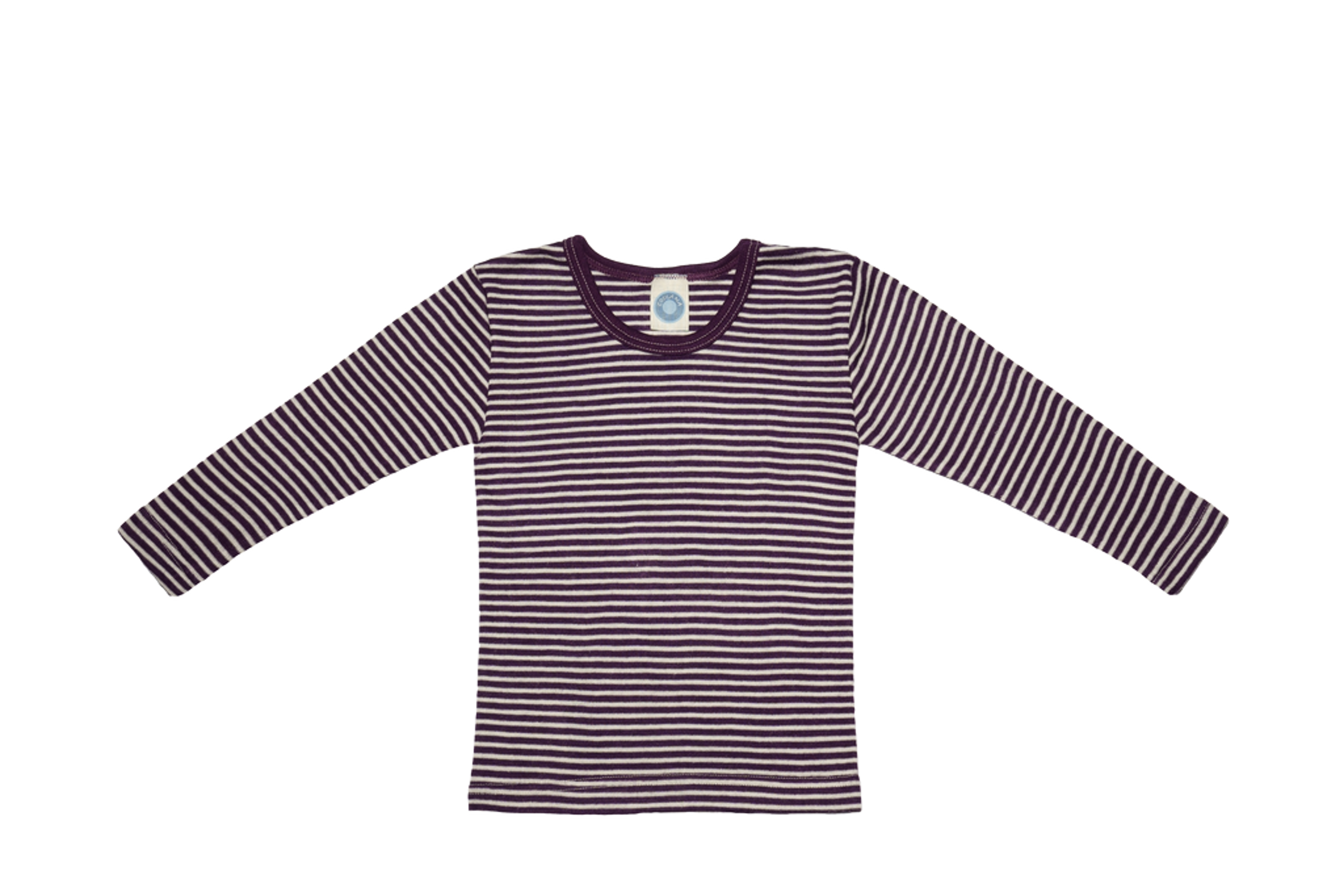 Ulltrøye Langermet – 70% Merino, 30% Silke – Ubehandlet Ull, Lilla/Plomme Striper