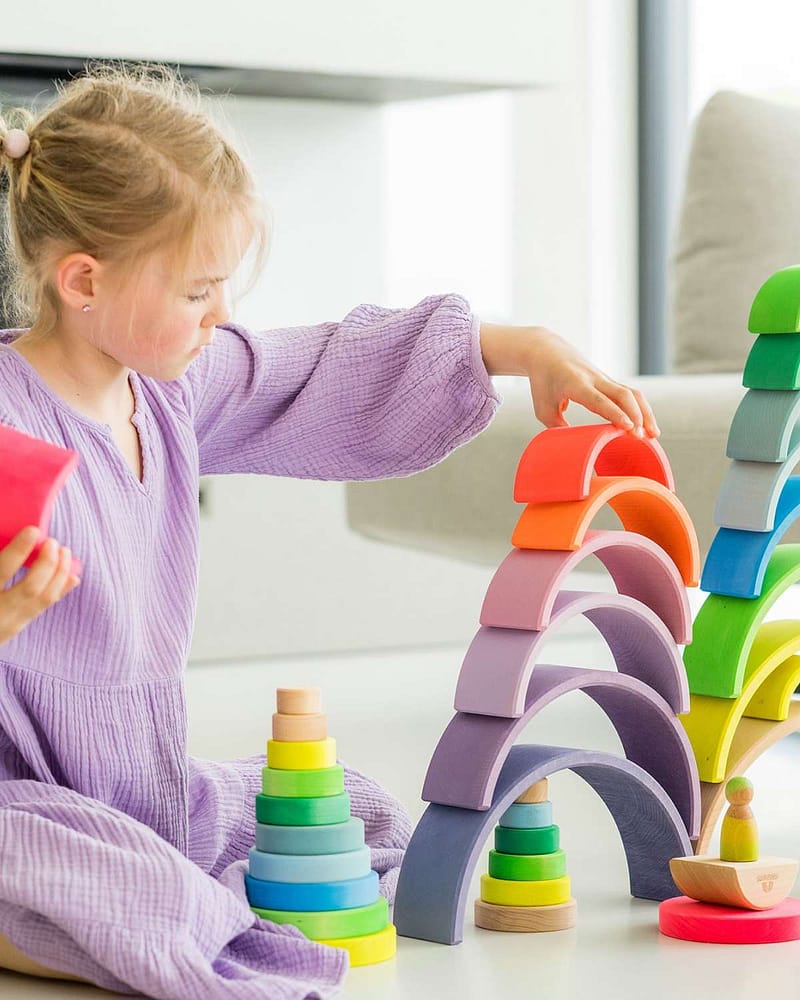 Regnbue Neon - Stableleke i Tre - 30x14cm | Montessori Leker