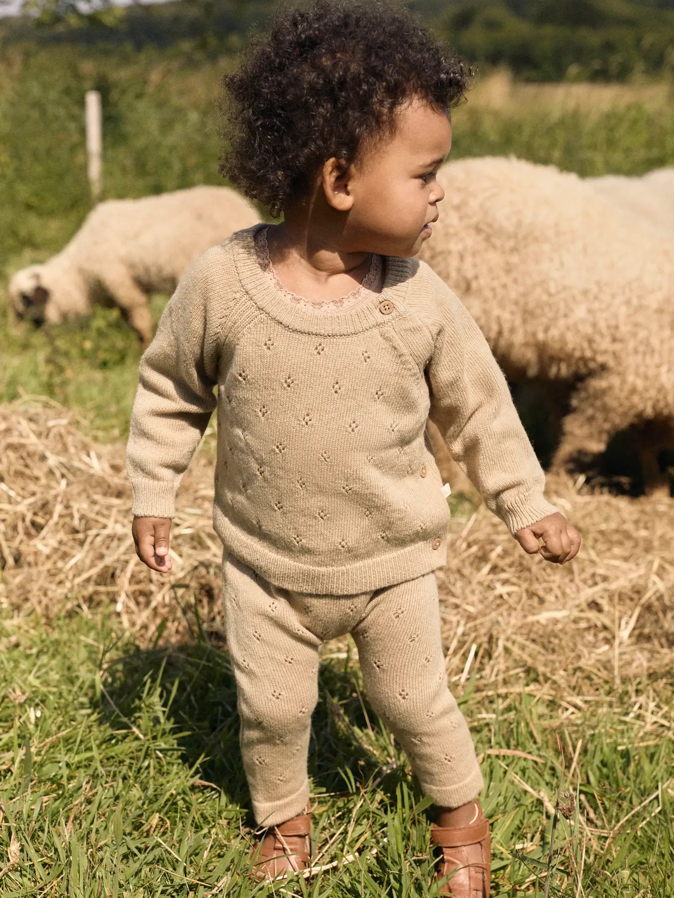 Genser i Ull Baby – Strikket, Beige - Safari Melange