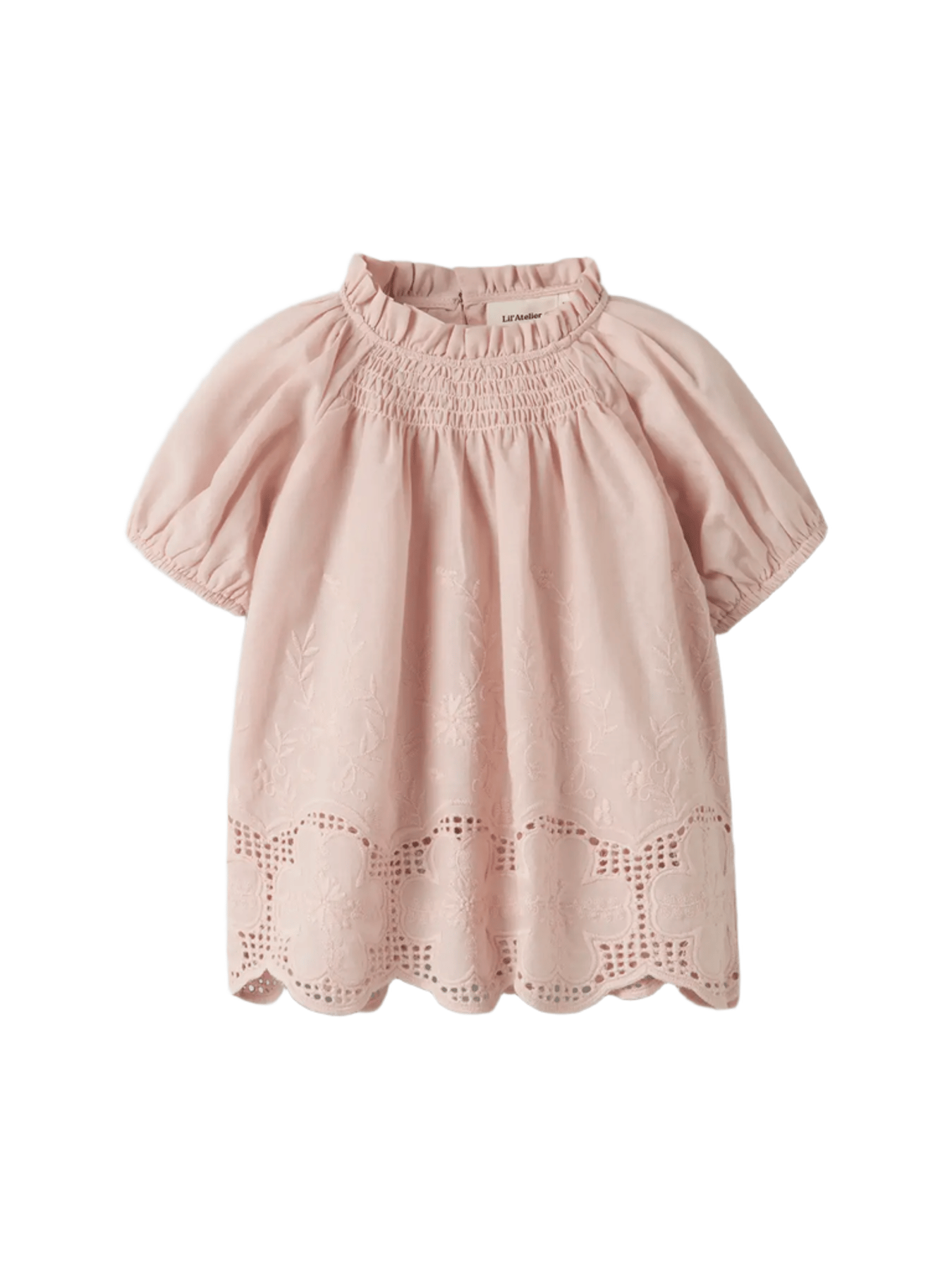 Bluse Barn m/ Broderi – Øko Bomull | NMFDAYNA SS LOOSE SHIRT LIL, Rosa - Peach Whip