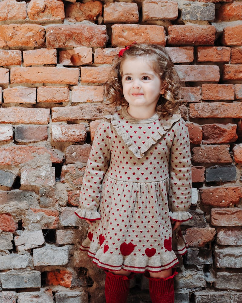 Kjole Barn med Print - Karina hearts - Biscuit