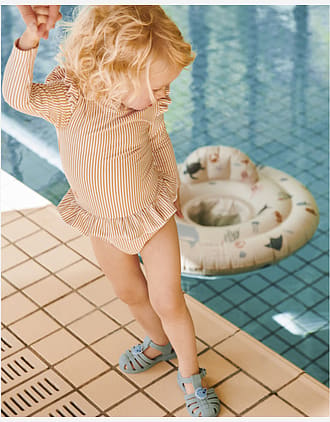Badedrakt med Armer og Volanger - UV drakt UPF 40+ | Sille Baby Seersucker Swimsuit
