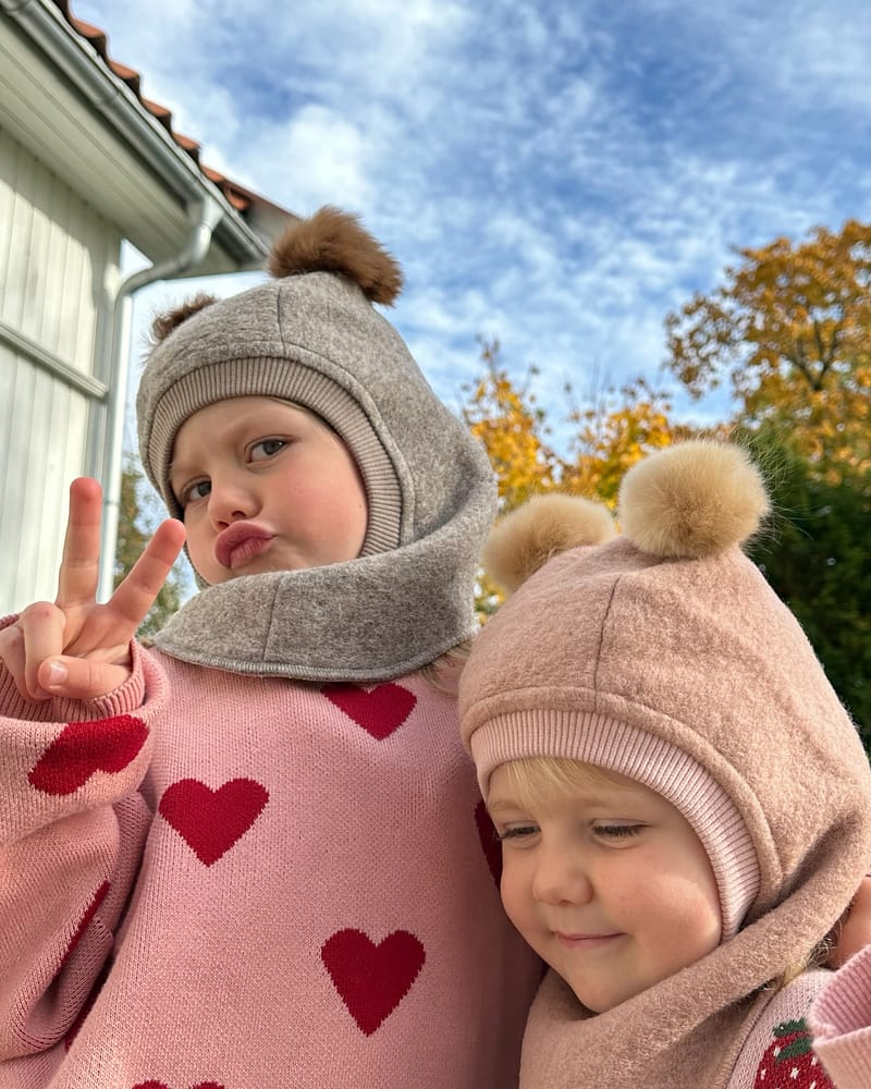 Balaclava Ull 2-Lags - Børstet Ullfleece | Alpaca Pompoms