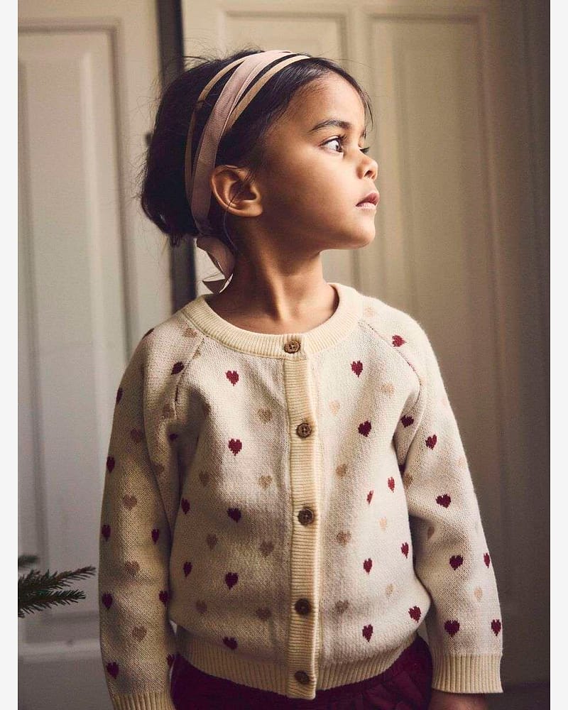 Cardigan Barn - Jacquardvevd, Øko Bomull | Saran Knit Card Heart