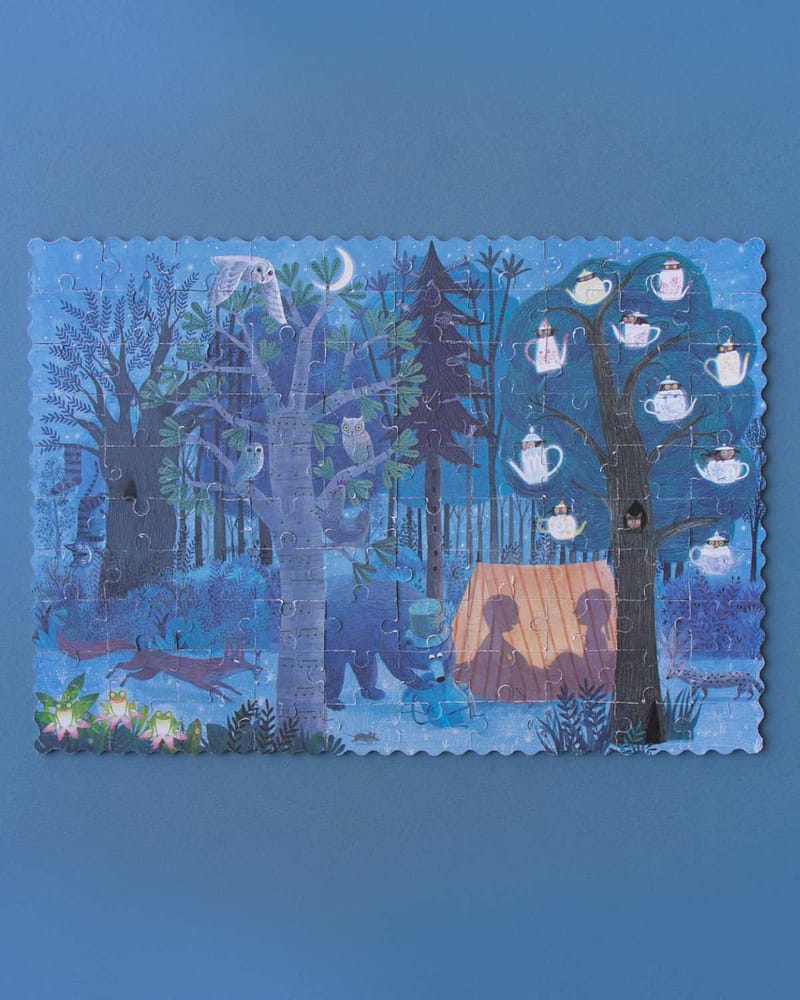 2i1 Puslespill Pocket size "Natt og Dag i Skogen" - Puslespill Barn 6år+ | Night and Day in the Forest