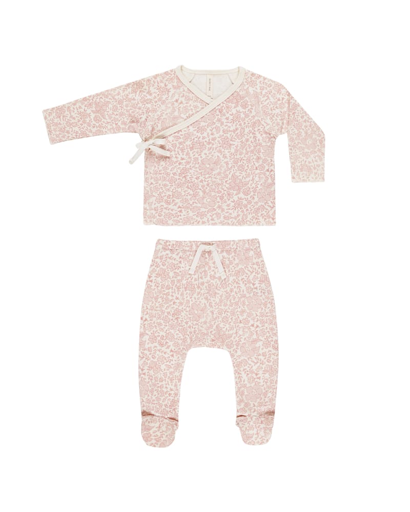 Hentesett Baby - Myk 100% Øko Bomull | Wrap top + Footed pant set