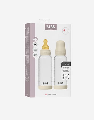 2pk BIBS Glass Tåteflaske, Silikonbunn & Medium Flow Flasketut | Komplett Sett – 240ml