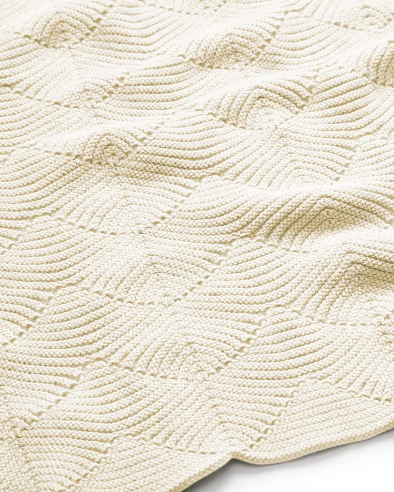 Babyteppe - 80x100 - Strikket Øko Bomull | Scallop Knit Blanket, Cream, Cream, Cream, Cream, Cream