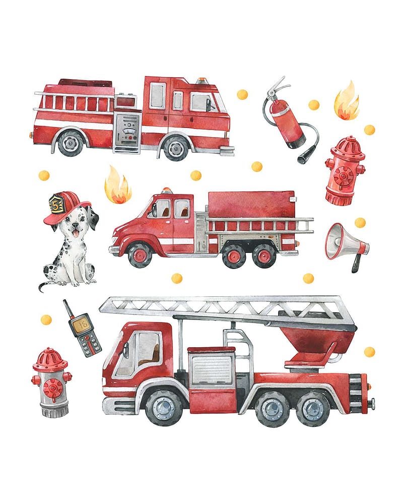 Wallstickers Brannbil - Sett 22stk | ØKO Veggklistremerker Barnerom