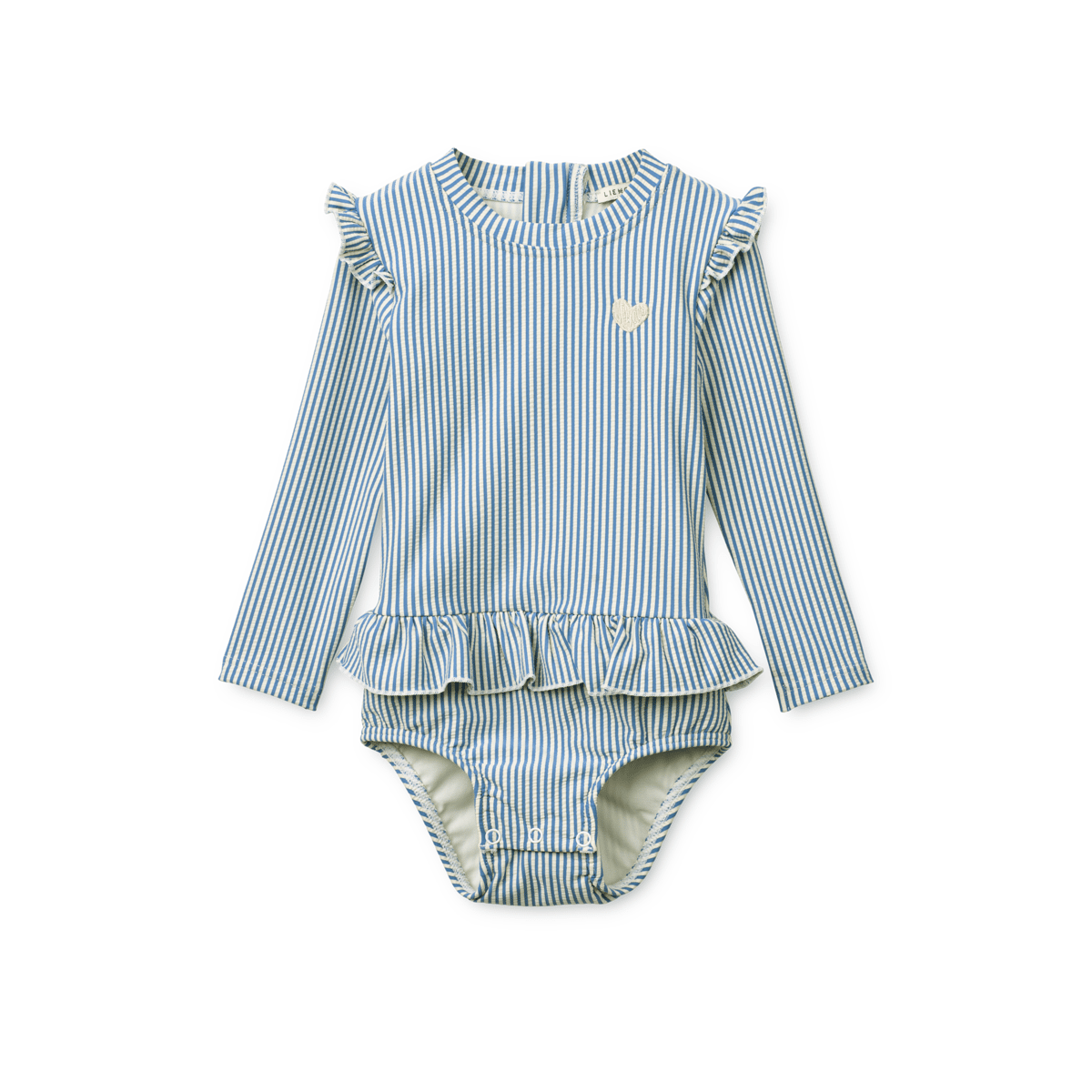 Badedrakt med Armer og Volanger – UV drakt UPF 40+ | Sille Baby Seersucker Swimsuit, Riverside / Creme de la creme