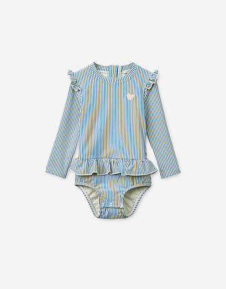 Badedrakt med Armer og Volanger - UV drakt UPF 40+ | Sille Baby Seersucker Swimsuit