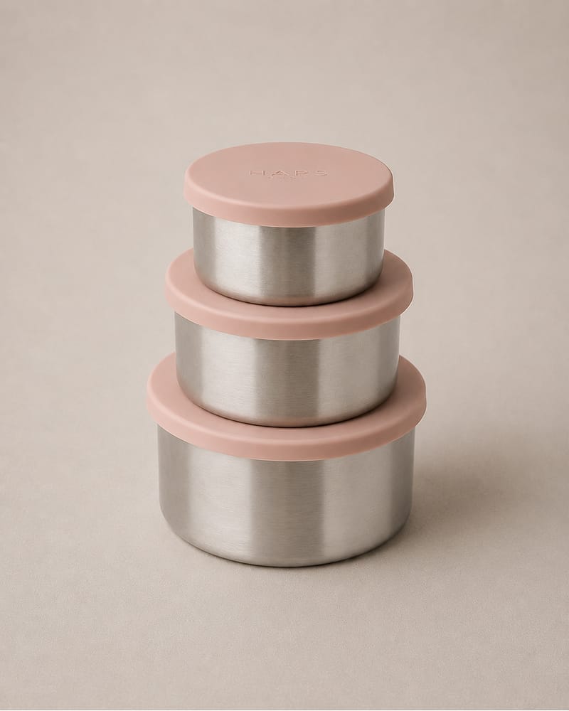 Matboks i Rustfritt Stål 3pk, Snackboks - Tett Silikonlokk | Steel Trio Large