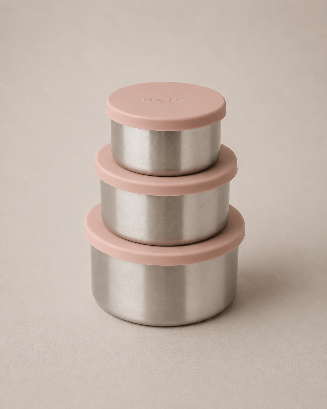 Matboks i Rustfritt Stål 3pk, Snackboks – Tett Silikonlokk | Steel Trio Large, Blush