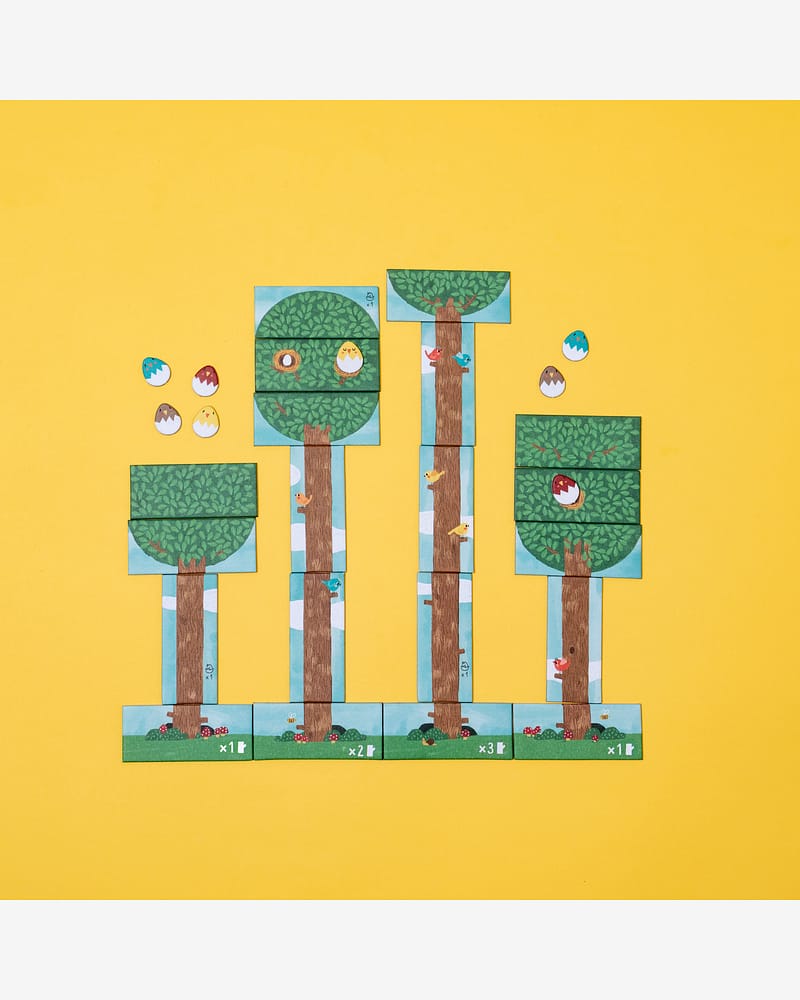 Brettspill Barn 4år+, Pocket size - Lagspill "Bygg trær og hjelp små kyllinger ut i verden" | Piu Piu Tiny Game