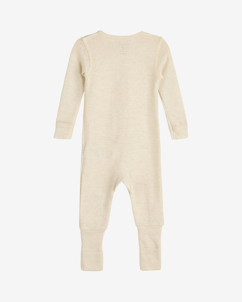 Ullpysj Baby - Heldrakt to-veis glidelås og trylleføtter - Pointelle, 85% Merino, 15% Silke | HCMili Pointelle