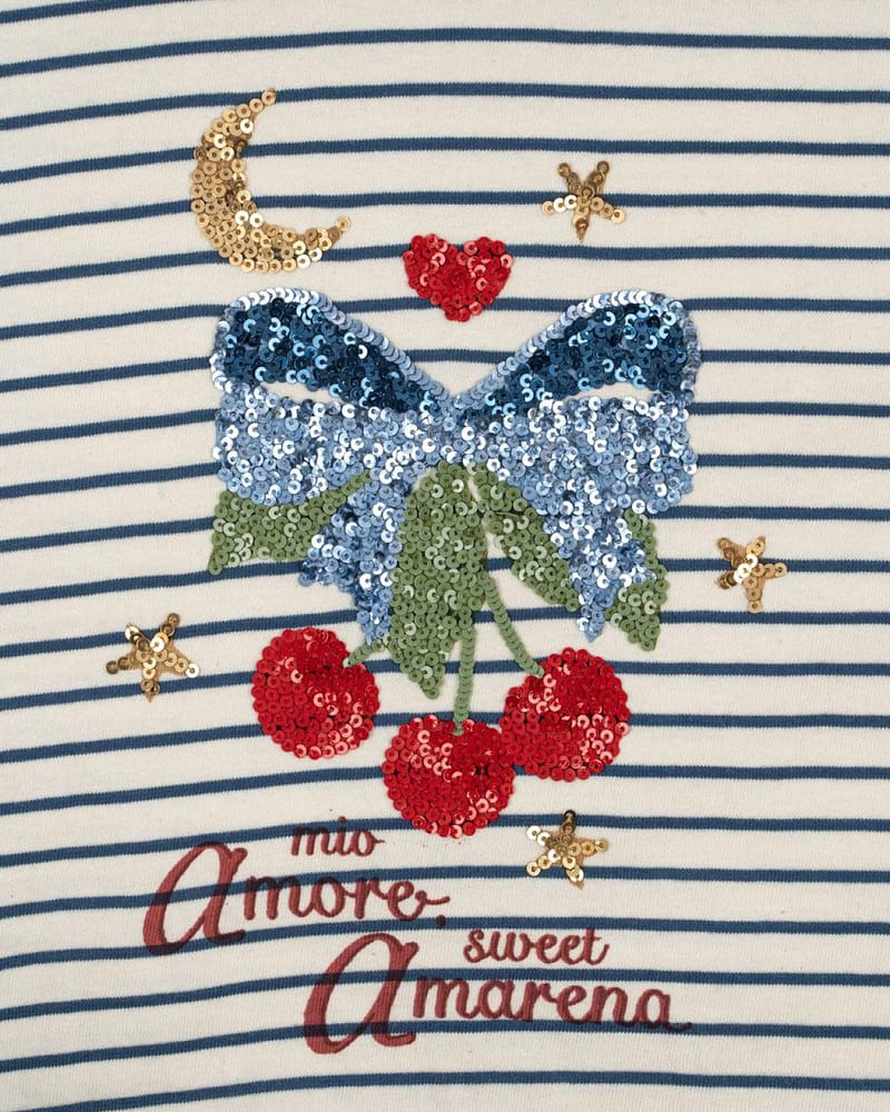 Bluse med Print & Glitter Paljetter - 100% Øko Bomull | Lin LS Tee