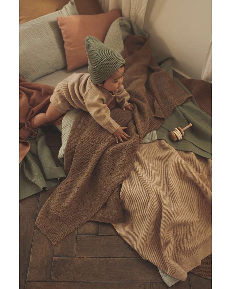 Ull Beanie barn - 100% Merino, Ubehandlet - Rib Lue Fonzie