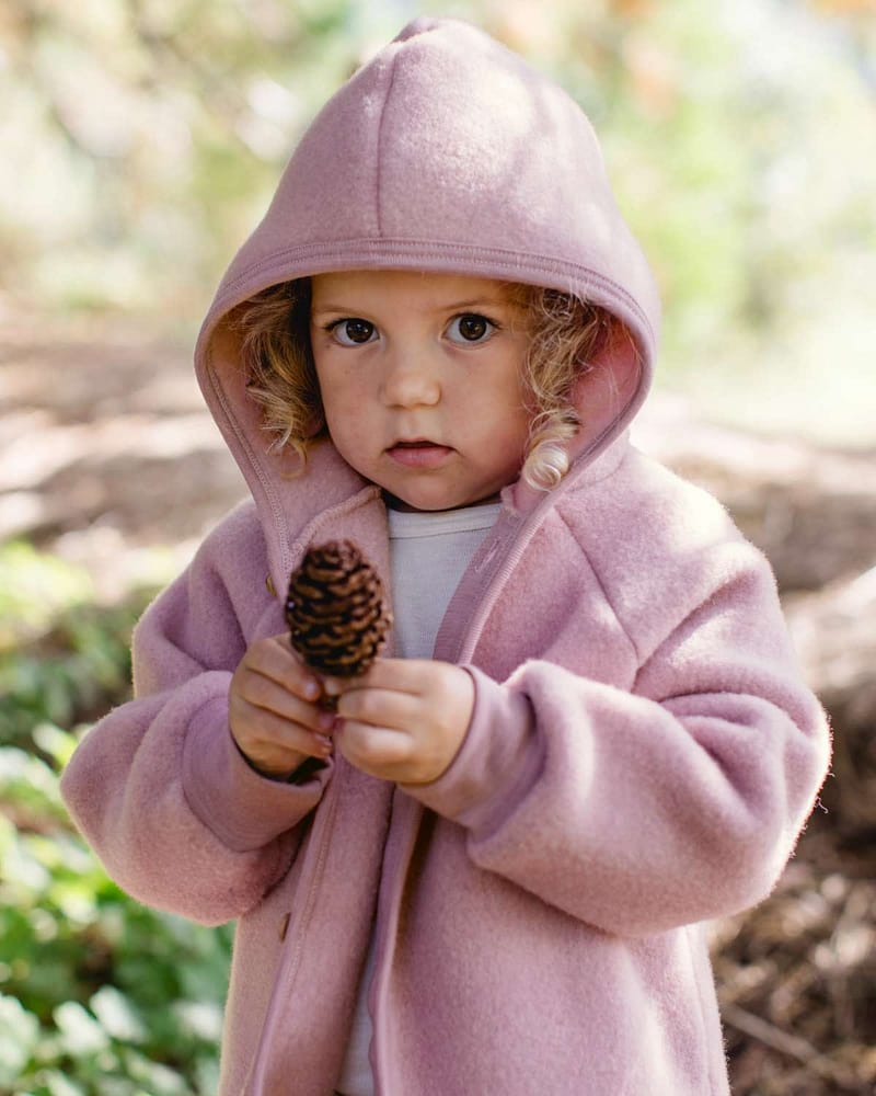 Ulljakke i tykk Ullfleece - 100% Merino, Ubehandlet Ull | Baby Jacket Hooded
