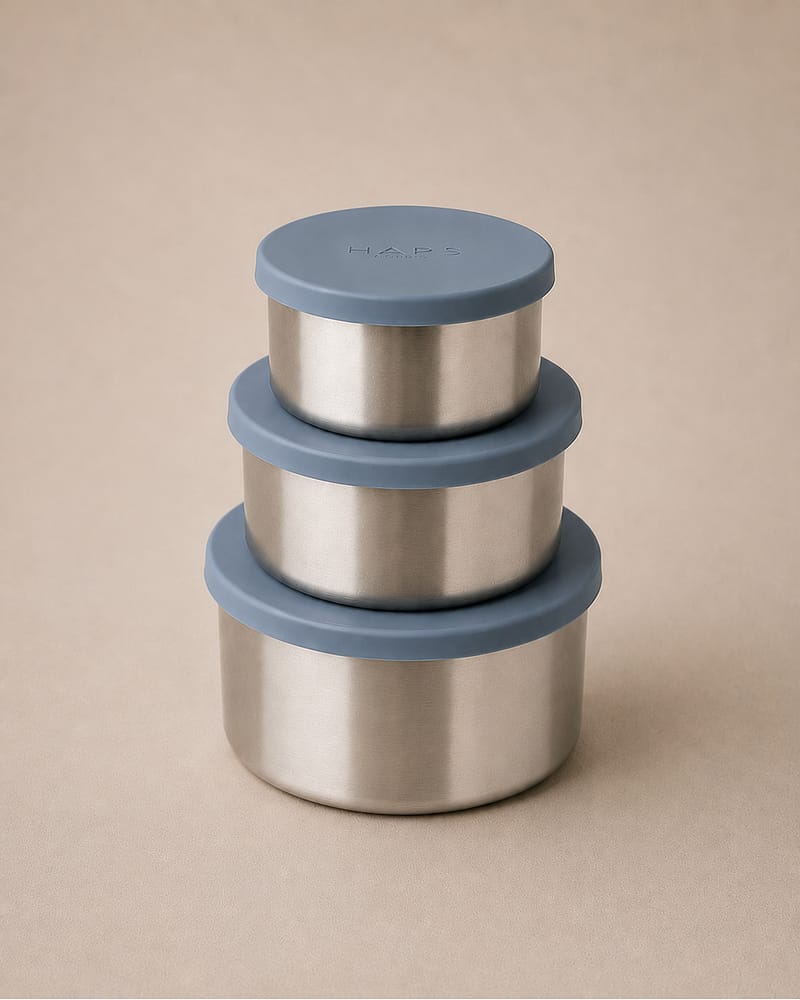 Matboks i Rustfritt Stål 3pk, Snackboks - Tett Silikonlokk | Steel Trio Large