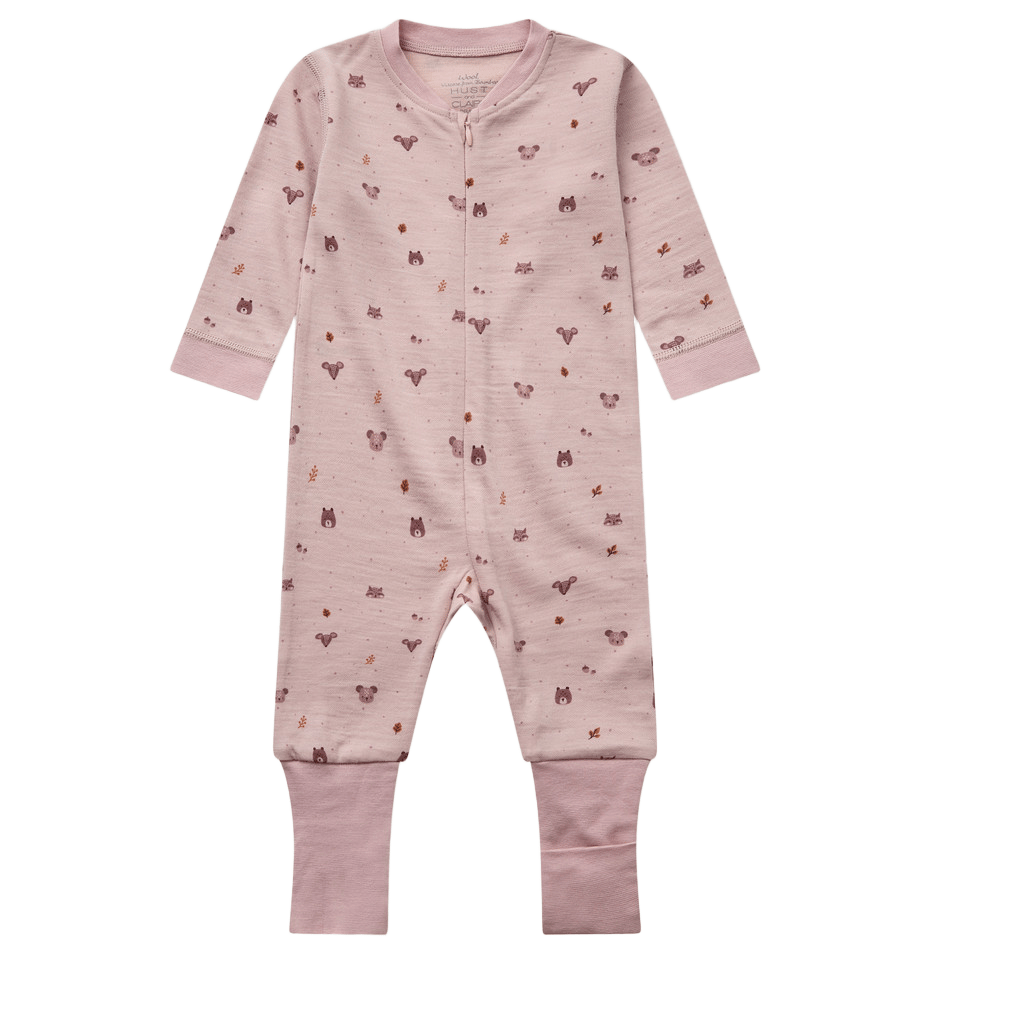 Ullpysj Baby – Heldrakt to-veis glidelås og trylleføtter – Ull/Bambusviskose | HCManu Forest, Rosa - Dusty Rose