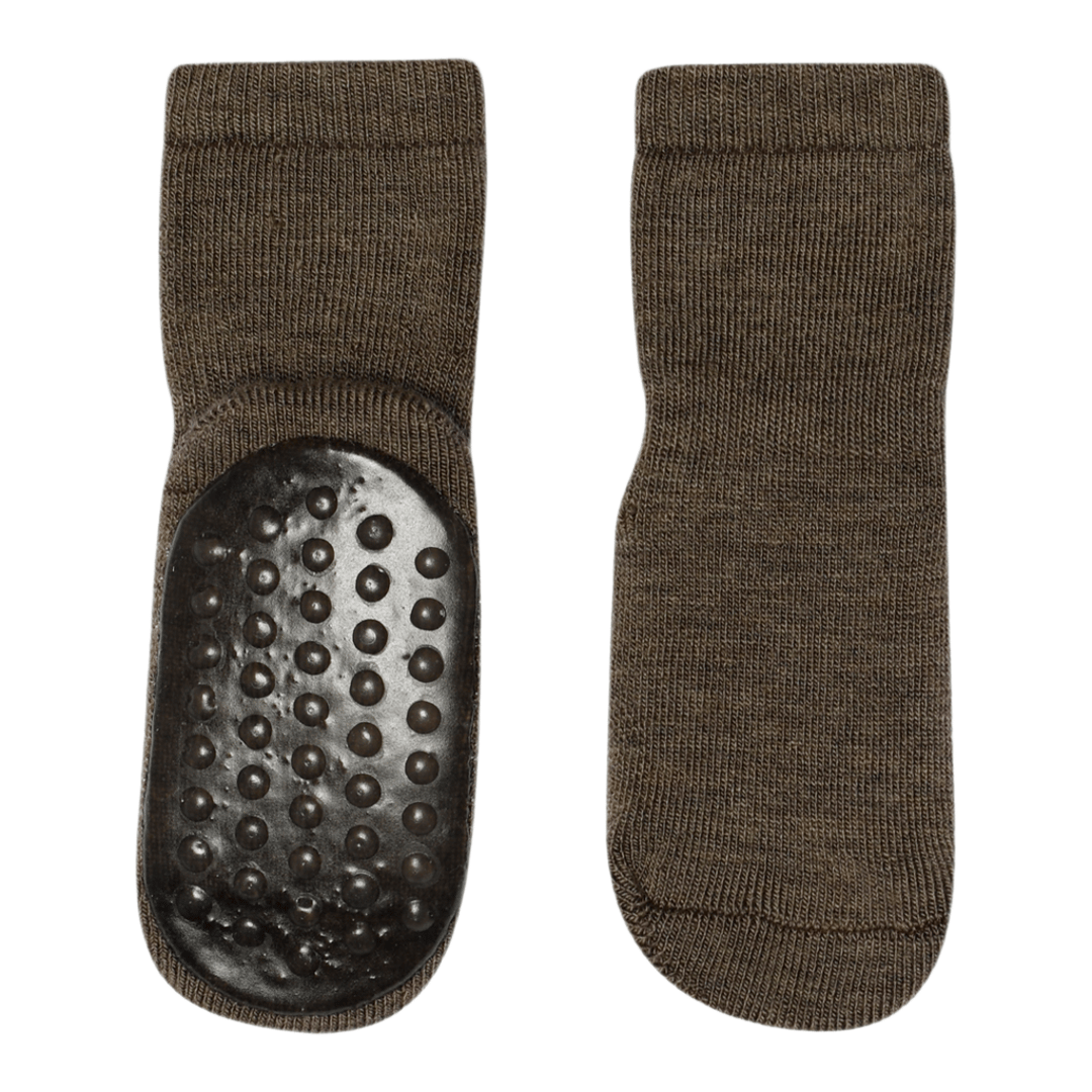Krabbesokker i Merinoull – Frottésokker | Anti-slip grip socks, Brun - Brown Melange