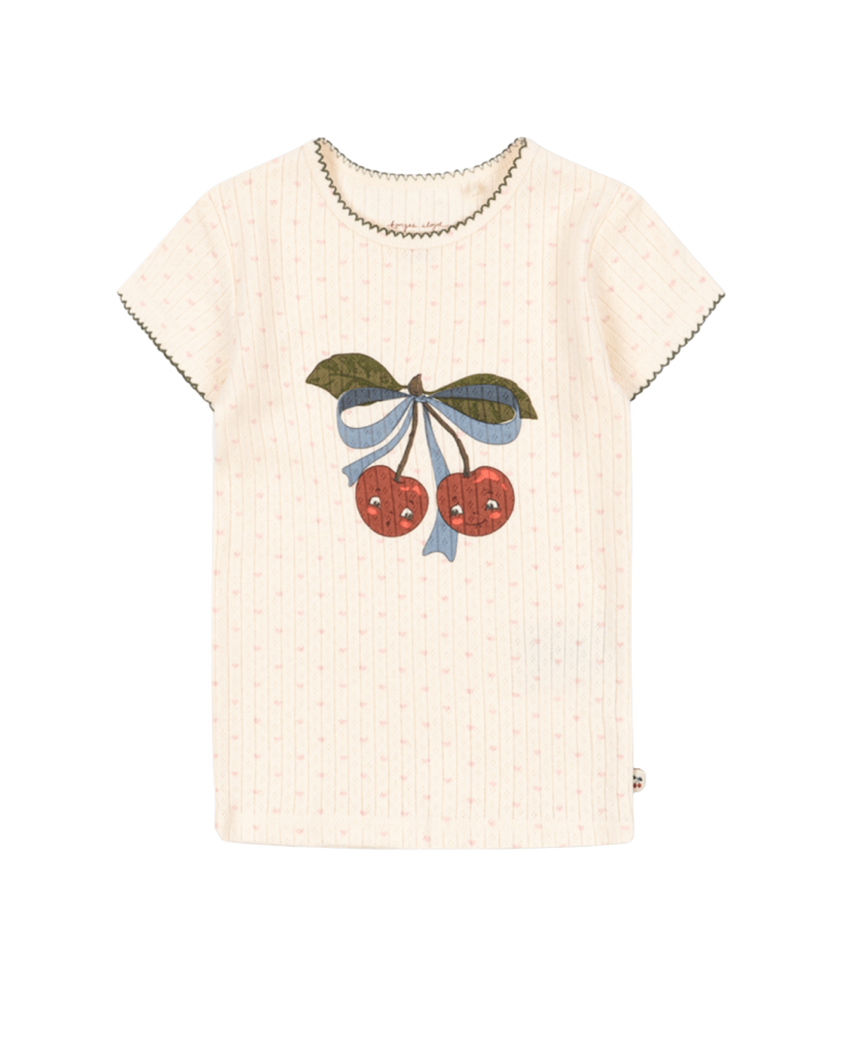 T Skjorte – Øko Bomull Pointelle | Minnie Tee GOTS, Kremhvit m/ rosa hjerter - Minnie Coeur