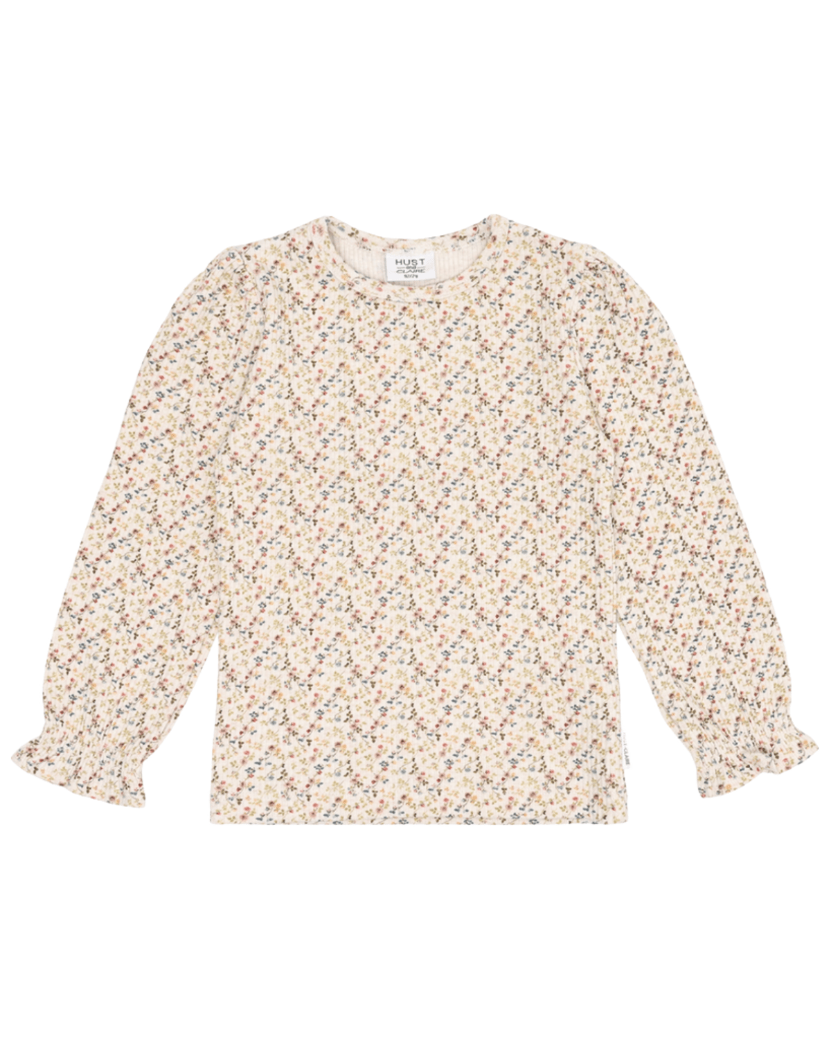 Bluse Barn M/ Volangerkrage – Øko Bomull | Alma Little roses, Beige - Whisper Melange