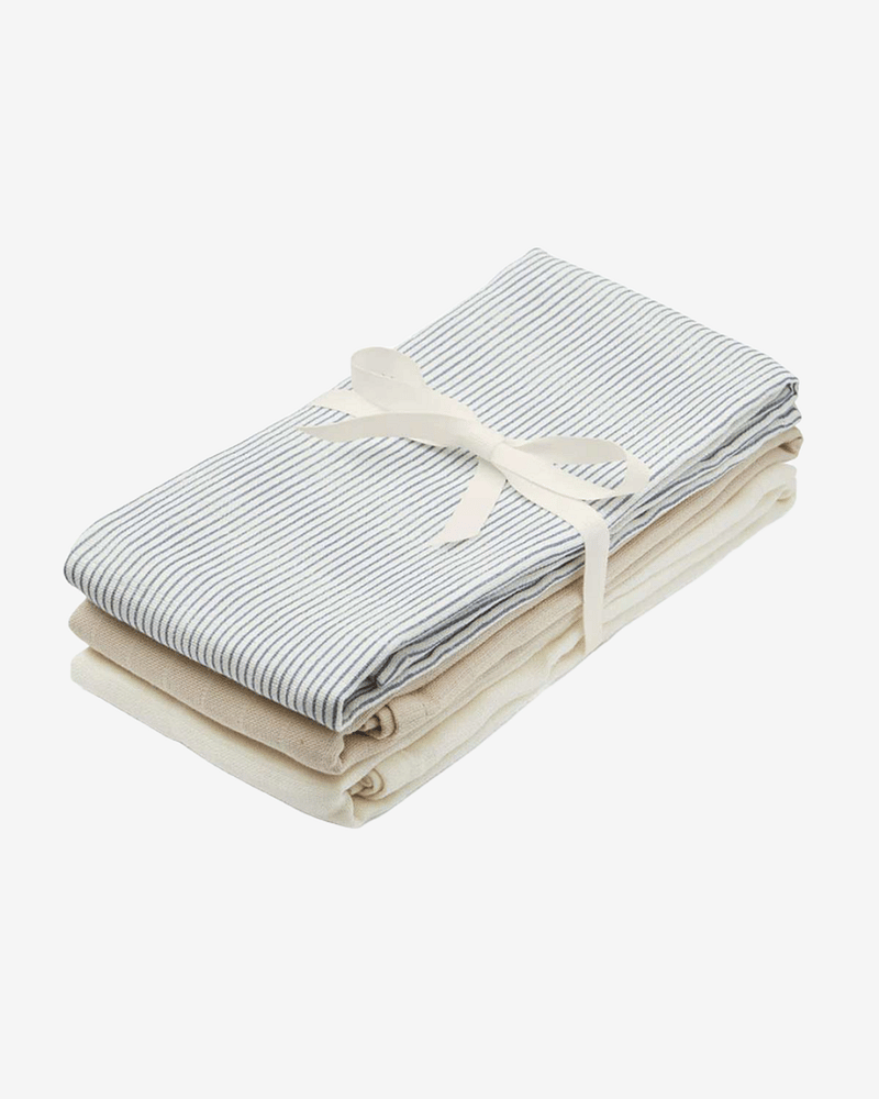 Gulpekluter Musselin 3pk - Økologisk | Gasskluter 70x70, Blå Mix - Stripes blue, Praline