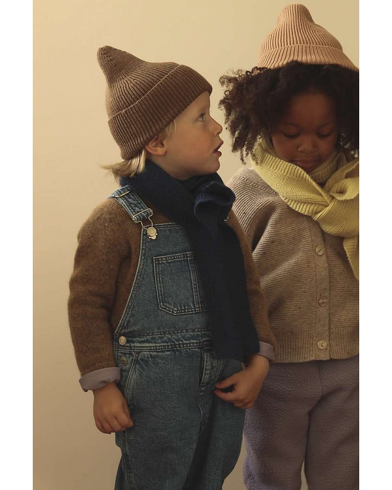 Ull Beanie barn - 100% Merino, Ubehandlet - Rib Lue Fonzie