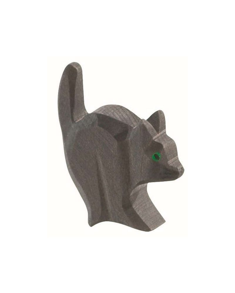 Katt Lekedyr – Håndlaget Trefigur | Bondegård Leke og Dukketeater, liten 6cm