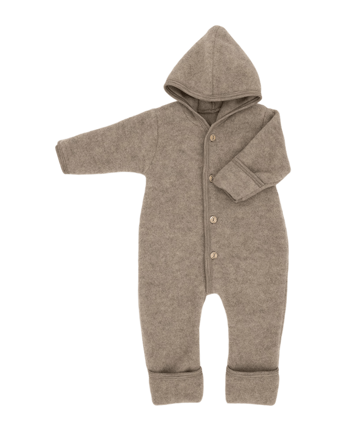 Ulldress i Ullfleece – Tykk, 100% Merino, Ubehandlet Ull | Hooded Overall, Brun - Walnut Melange