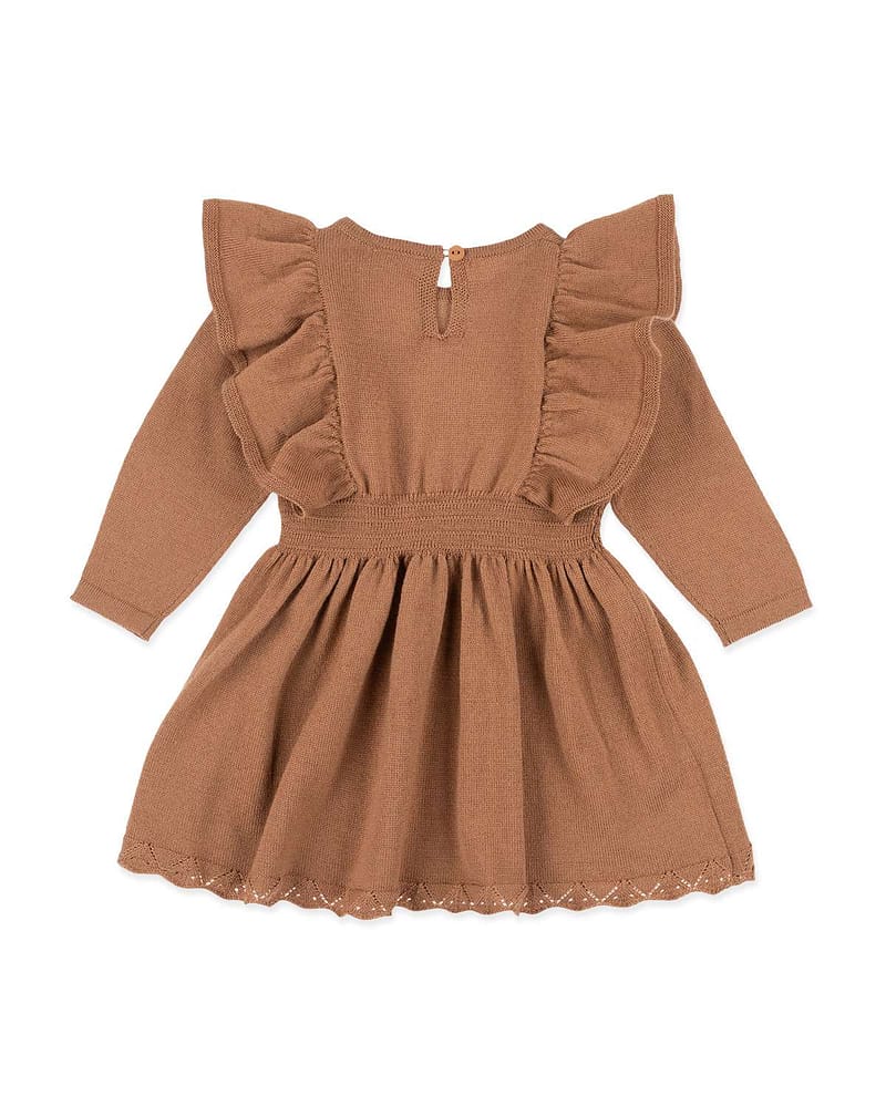 Ullkjole Baby 100% Merino - Langermet m/ Cutline og Volang | Kjole Joline