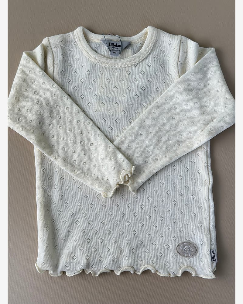 Ulltrøye m/ Volanger - Tynn ullkvalitet - 100% Merino, Pointelle